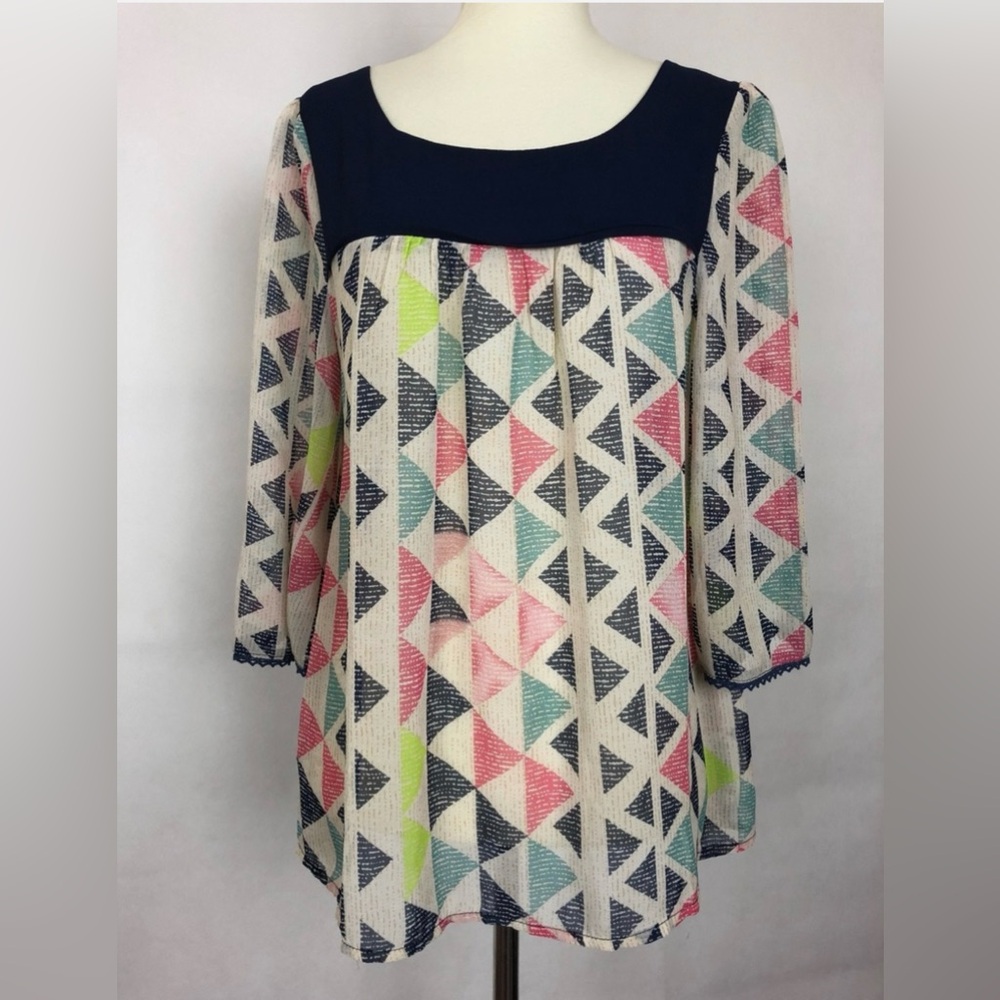 Umgee Geometric Print top sheer Y2K